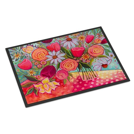 Carolines Treasures 24 x 36 in. Polka Dots Flowers Indoor or Outdoor Mat PPD3019JMAT